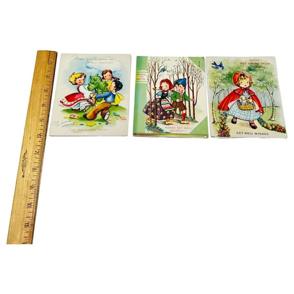 Vintage 40s Get Well Storybook Greeting Cards Mulberry Red Riding Hansel Gretel - Picture 3 of 12